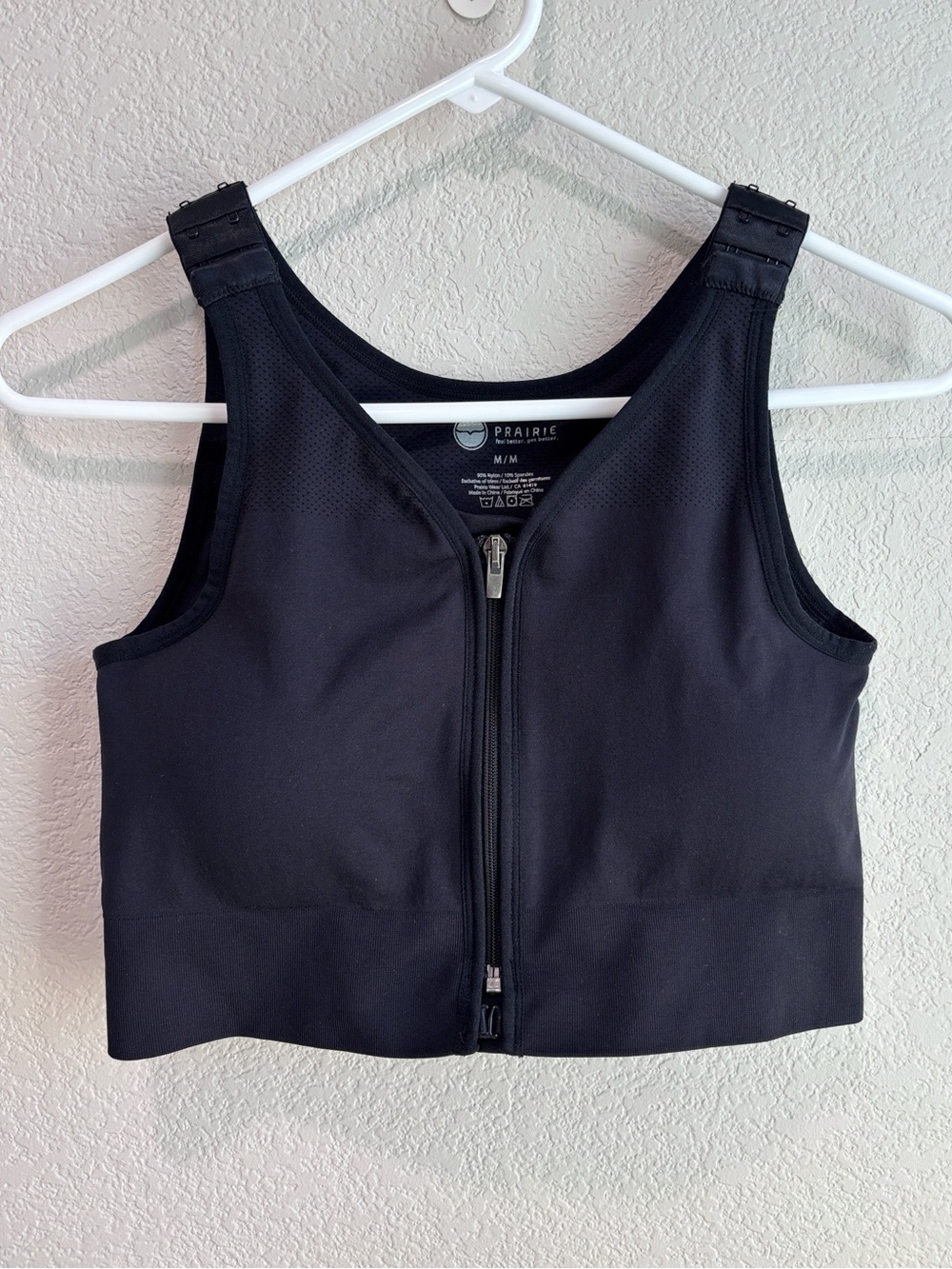 Prairie Wear Hugger Prima Compression Front Zip Post Surgical Bra Black Medium
